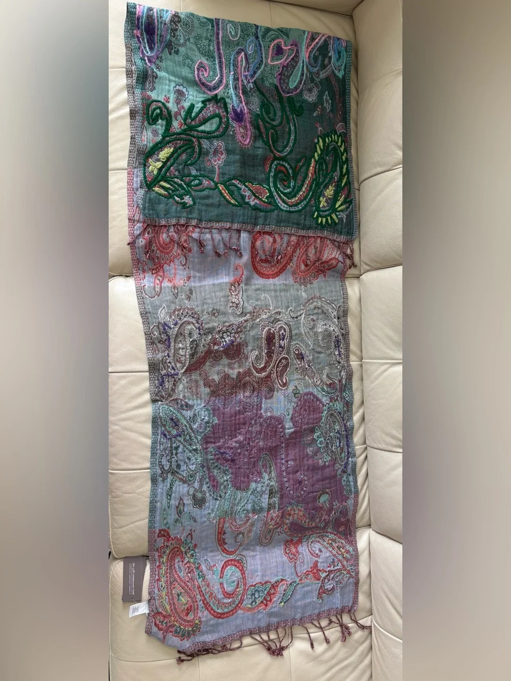 Multicolored Embroidered Paisley Shawl Scarf in Teals Pinks Purples and more!